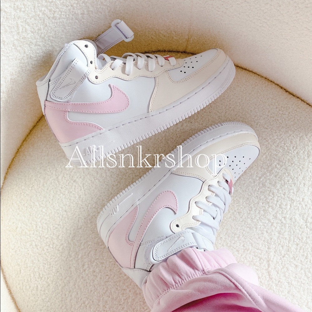 Nike air force 1 mid custom cream pink - Picture 1 of 1